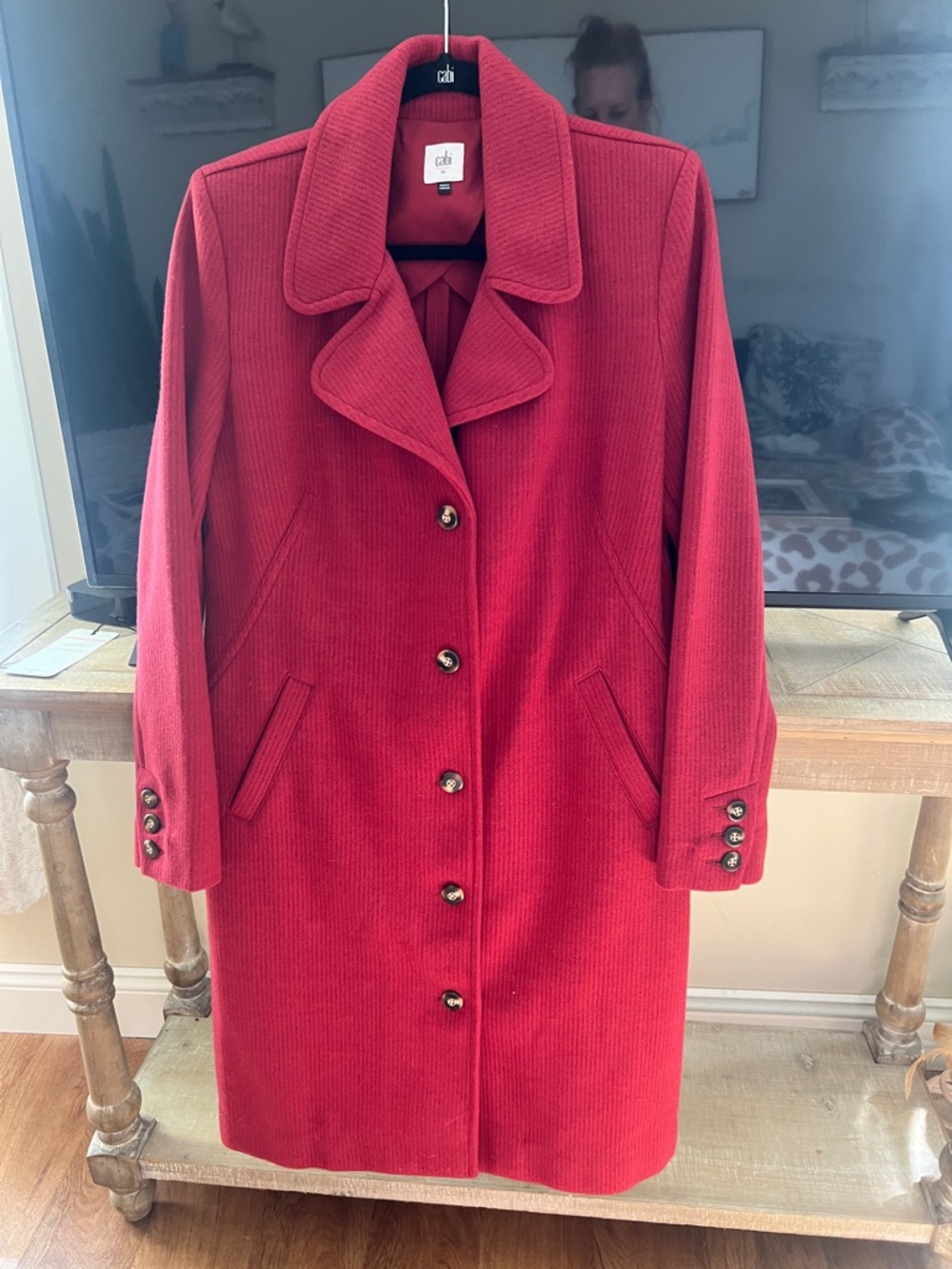 CAbi Bright Red Button-Front Coat
